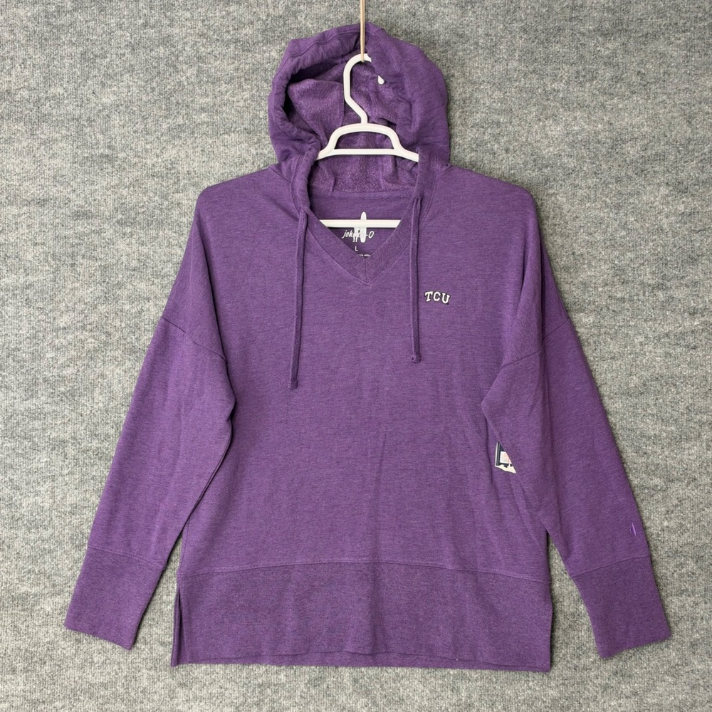 Johnnie-O TCU Carrie V-Neck Hoodie Purple Heathered JWKO1050 Womens L NEW